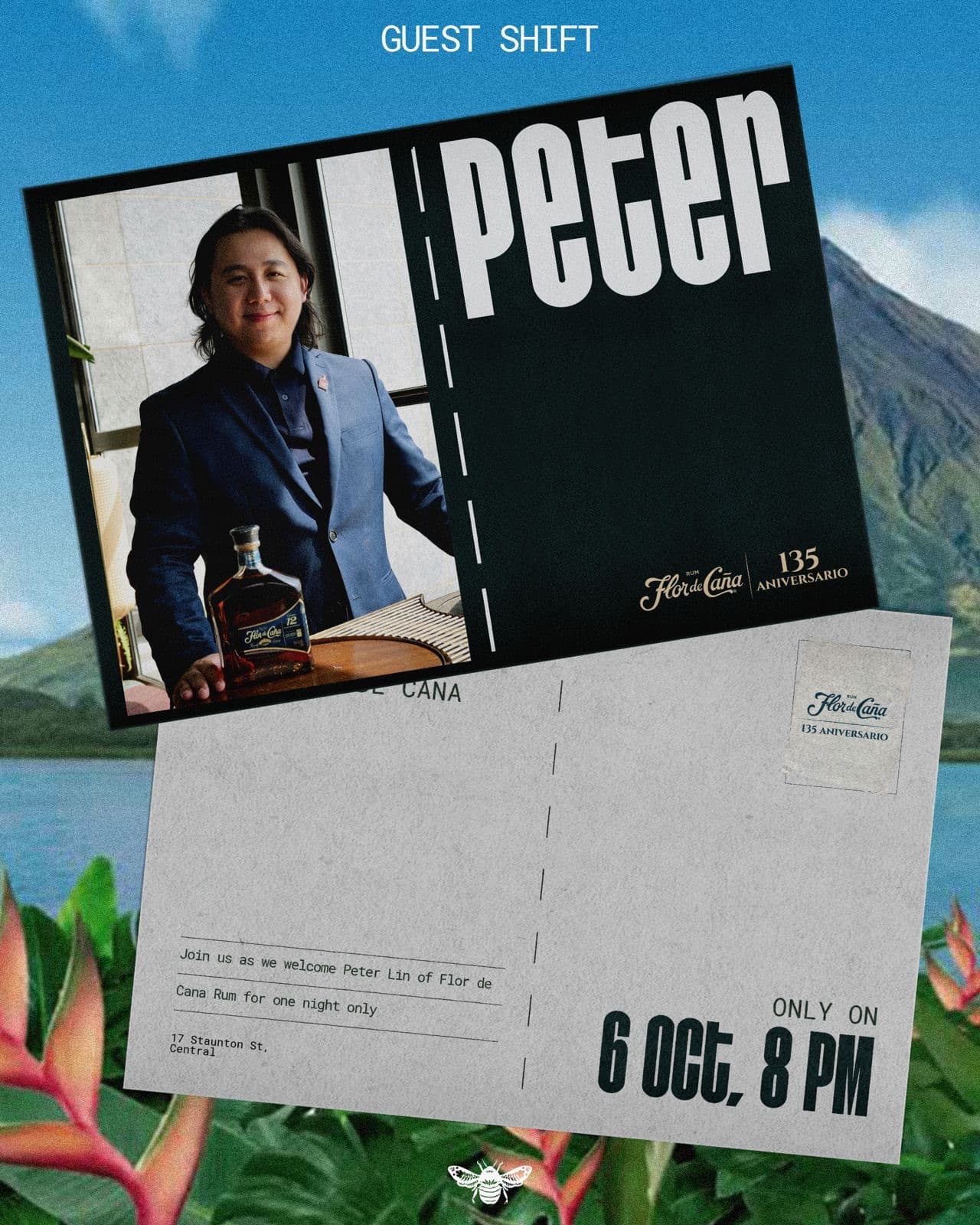 Event poster for Peter Lin Flor de Caña Guest Shift