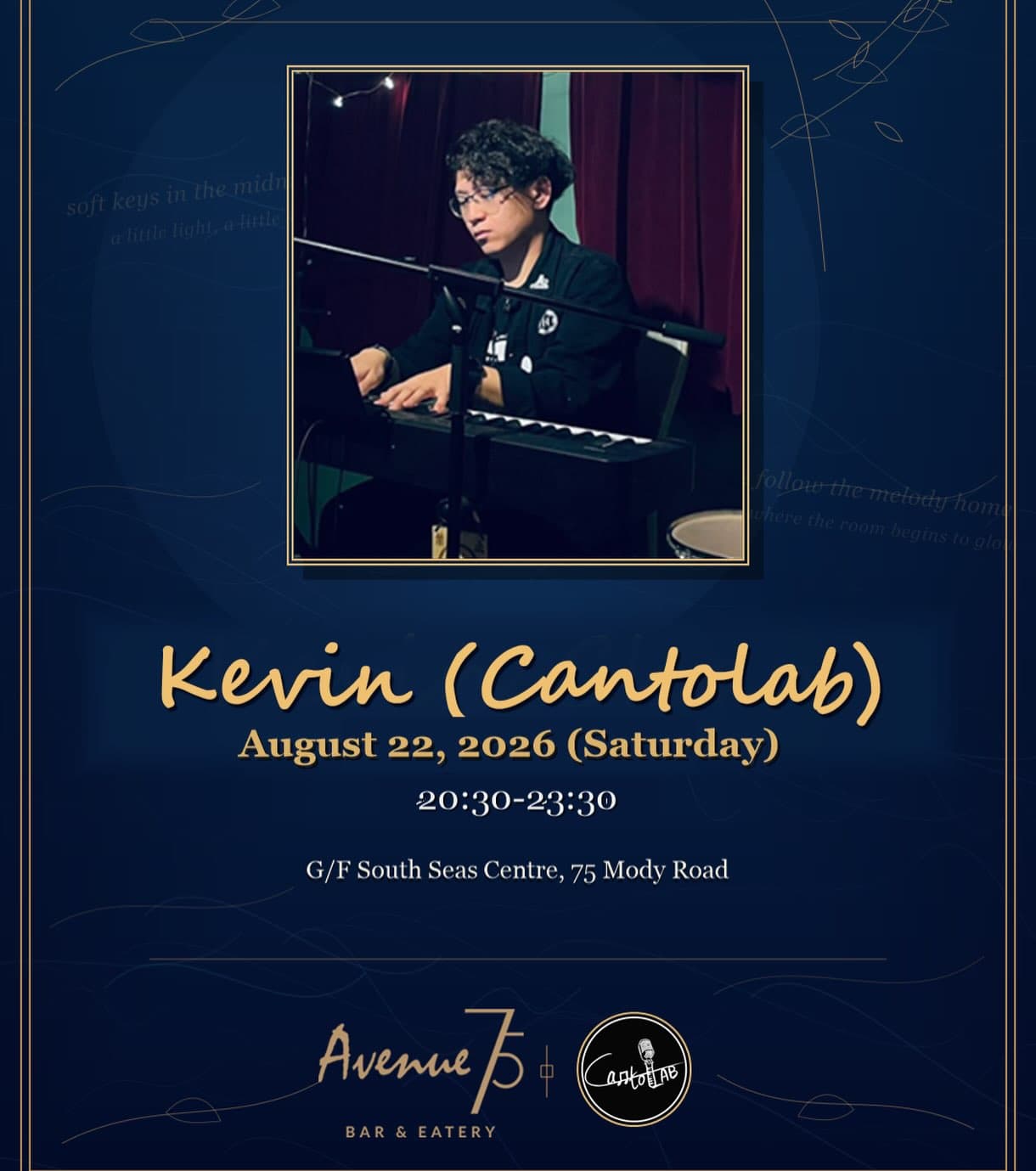 Event poster for Kevin Live at Avenue 75