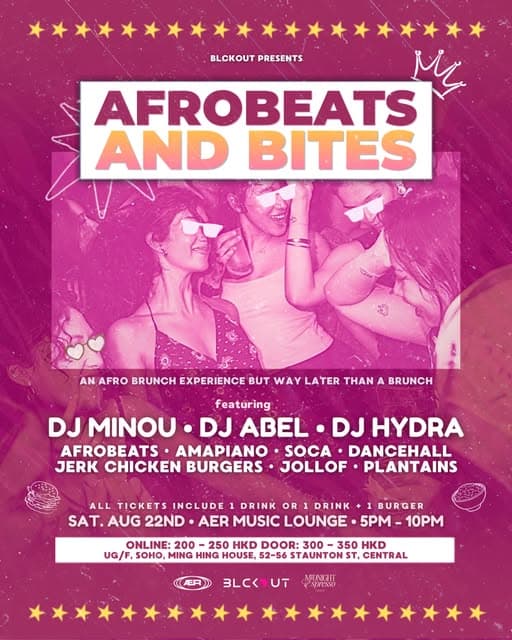 Event poster for Afrobeats and Bites