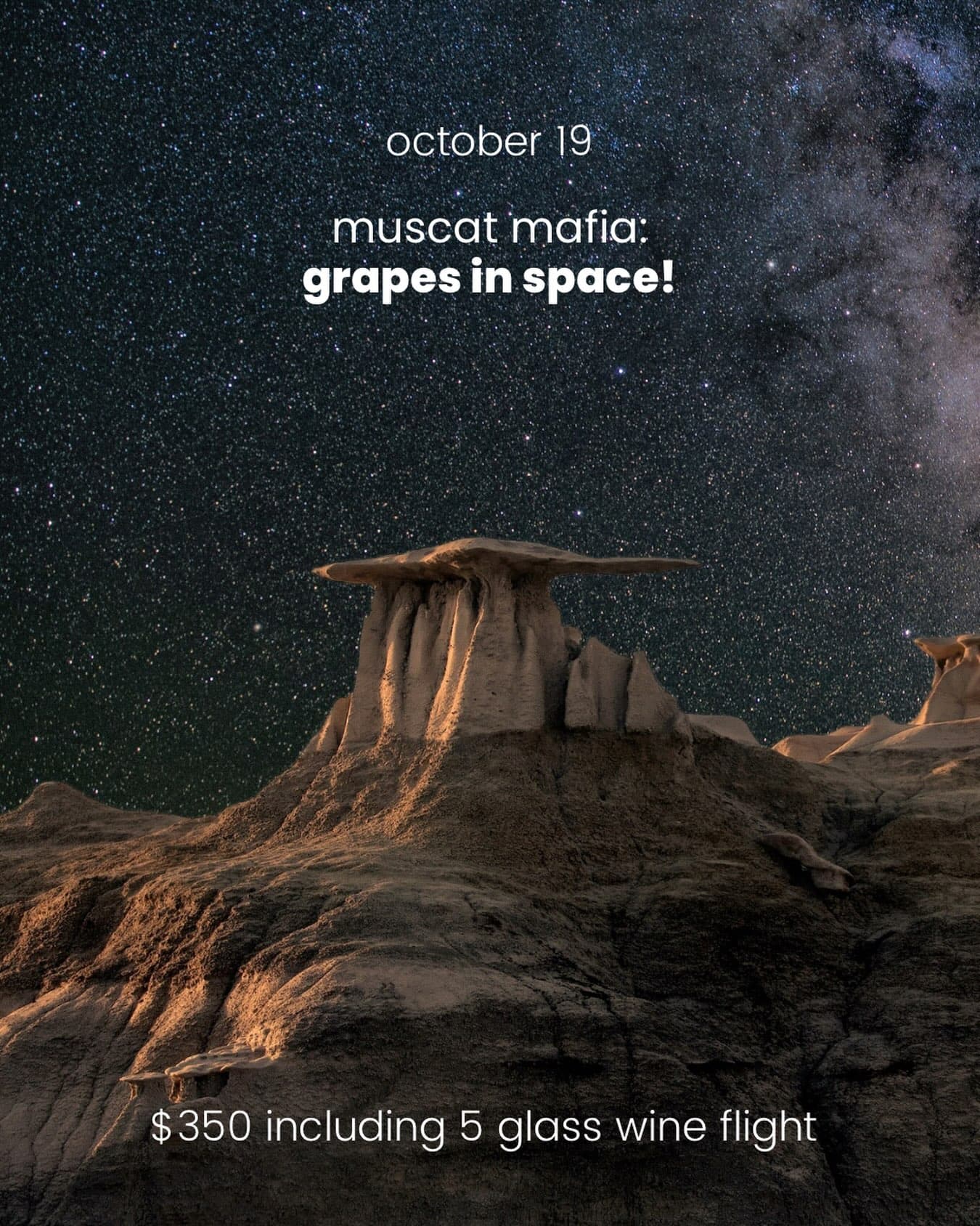 Event poster for Muscat Mafia: Grapes in Space
