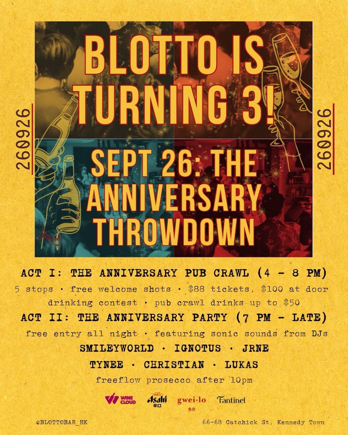 Event poster for Blotto 3rd Anniversary Party